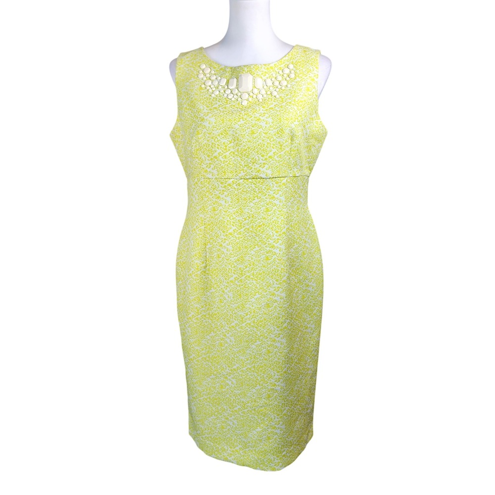 Jones New York Wedding Guest Dress Womens 8 Chartreuse Beaded Classic Party Work